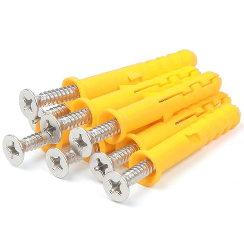M8 Expansion Tube Wall Anchors Kit With Flat Countersunk Screws 50 Piece DIY Drywall Anchors Yellow Zinc Plated Carbon Steel Self Drilling Close-up