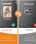 Comparison of Extra Large Magnetic Sheets With Adhesive Backing vs smaller size sheets, showing size difference and application range.