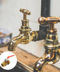 Top Shelf Heavy Duty Brass Ball Valve For Plumbing And Garden Hose Shut Off With Integrated Pressure Relief And Check Function Stops Backflow Smoothly In Kitchens And Heaters Works Like A Charm depicted on a faucet.