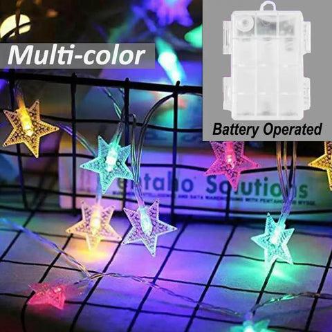 Star String Lights 20Ft Battery Operated Color Changing Fairy Lights With 40 LEDs Remote Control Indoor Outdoor Hanging Twinkle Decor For Bedroom Patio Party And More, displayed with battery box