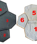 Concrete Molds 6 Piece DIY Plastic Molds Set for Flagstone Paving Stones, showing textured surfaces and reusable ABS material.