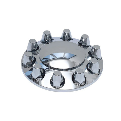 Chrome ABS front axle wheel cover and 33mm screw-on lug nut covers for semi trucks, universal 10-hole design for protection and style