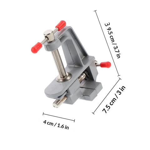Dope Mini Aluminum Bench Vise Clamp For Jewelry Crafting Woodworking And Hobby Projects Portable Table Repair Tool shown with dimensions