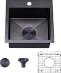 15x15 Inch Black Drop In Bar Sink With Single Bowl, Top Mount Wet Bar Prep RV Kitchen Sink, Heavy Duty 16 Gauge Stainless Steel