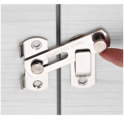 Heavy Duty Sliding Barn Door Latch With 90 Degree Angle Gate Lock Bolt For Wine Cabinet Drawer And Window Furniture Hardware on stainless steel surface.