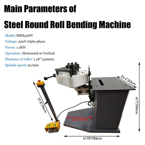 Tough As Nails Electric Ring Roller Bender For Steel Round Roll Bending With Reversible Foot Switch, dimensions shown.