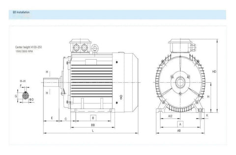 Technical drawing of Beefy Three Phase AC Permanent Magnet Synchronous Variable Frequency Drive Motor For Industrial VFD Control 22 kW