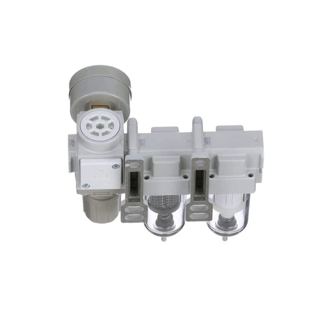 Three Stage Air Drying System With One Quarter Inch NPT Ten Micron Particulate Filter Point Three Micron Coalescing Filter Pro Grade Air Pressure Regulator Combo Poly Bowl Manual Drain Bracket And Gauge