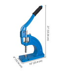 Table Mounted Eyelet And Grommet Machine Kit With Die Set, Blue Hand Press Tool, Dimensions Shown
