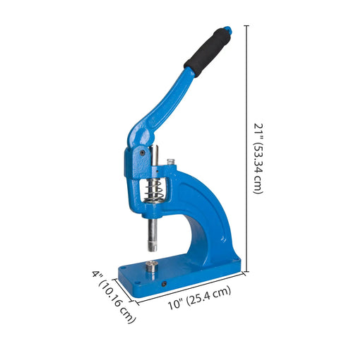 Table Mounted Eyelet And Grommet Machine Kit With Die Set, Blue Hand Press Tool, Dimensions Shown
