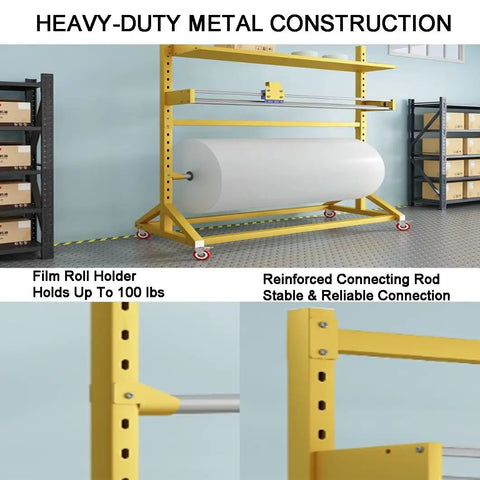 Heavy Duty Packing Station With Upgraded Cutter And Steel Bubble Roll Dispenser Stand Mobile Shipping Prep Cart Built Tough for eCommerce shipments, showcasing heavy-duty metal construction.