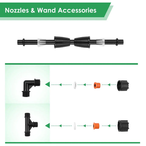 Nozzles and wand accessories for Extendable Sprayer Boom Wand With Four Nozzles And 3/8 Inch Brass Barb, switchable nozzle pattern.