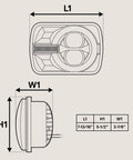 Diagram of Badass 5x7 Inch LED Headlights H6054 Black dimensions for Jeep Wrangler YJ Cherokee XJ and more. L1: 7-13/16, H1: 5-1/2, W1: 3-7/8.