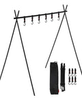 Portable Aluminum Camping Storage Hook Rack With Six Hooks Foldable Tripod Design For Mountaineering And BBQ Tools setup view