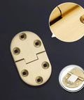 Solid Brass Butt Hinges For Flip Top Tables And Roll Top Desks Offering A Hella Smooth 90 Degree Round Edge Pivoting Motion With Dead Serious Metal Strength And Fast Screw Set, close-up view.