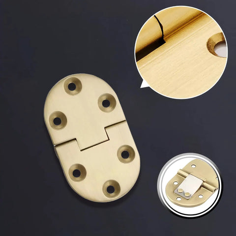 Solid Brass Butt Hinges For Flip Top Tables And Roll Top Desks Offering A Hella Smooth 90 Degree Round Edge Pivoting Motion With Dead Serious Metal Strength And Fast Screw Set, close-up view.