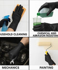 Built To Kick Butt With These Top Shelf Heavy Duty Black Rubber Work Gloves Featuring Rock Solid Chemical Resistance For Grease Monkeys And Pro Mechanics Shops used for cleaning, mechanics, and painting tasks.