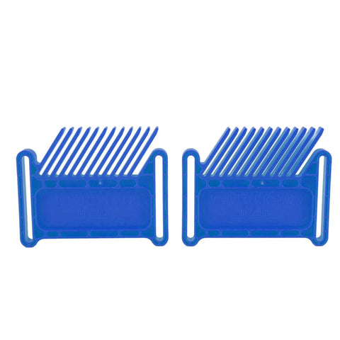 Adjustable Woodworking Featherboard Safety Holder for Table Saw Router Table and Bandmill Stackable Fence Guide with Miter Tslot shows blue clamp plates.