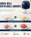 Cordless Electric Garlic Chopper And Mini Food Processor 400Ml Blue With Six Stainless Steel Blades for garlic and meat prep.