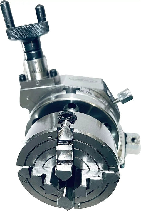 3 Inch Tilting Rotary Table With 70mm 4 Jaw Independent Dog Chuck And M6 Clamp Kit For Milling And Metalworking Gear, close-up view