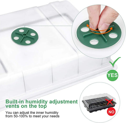 Adjusting humidity vents on Seed Starter Tray 5 Pack Seedling Propagator Kit With Humidity Vented Domes And Base For Seed Starting
