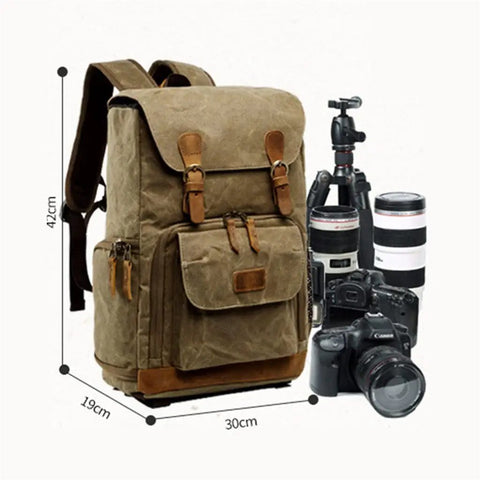 Canvas Batik Camera Backpack waterproof and wear resistant ultra large capacity gear bag for photogs shock absorbing main compartment