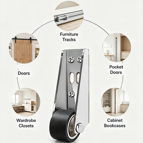 Heavy Duty Vertical Track Roller Wheel With Durable Rubber Caster, suitable for sliding doors and furniture tracks.