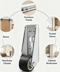 Built Tough Heavy Duty Vertical Track Roller Wheels For Smooth Gliding Barn Doors And Cabinets Rubber Casters displayed with furniture tracks.