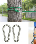 Beefy 5.5 Inch Carabiner Clips Set Of 2 Stainless Steel 304 Snap Hooks used for rope linking, shown in various outdoor applications.