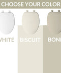Image showing color options for Elongated Toilet Seat With Easy Clean Hinges Quick Release For Deep Cleans No Fuss Durable Enameled Wood