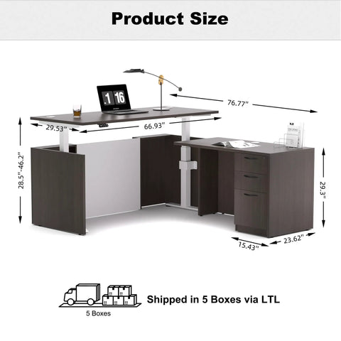 Upgrade Your Daily Grind With This Premium Executive Standing Desk Featuring Smooth Dual Electric Motors Four Memory Presets And Secure Storage L Shaped Khalba Oak Design dimensions illustration.