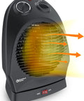 Oscillating Space Heater With Adjustable Thermostat, Desktop Portable 1500W with glowing fan-forced heat and controls visible on top.