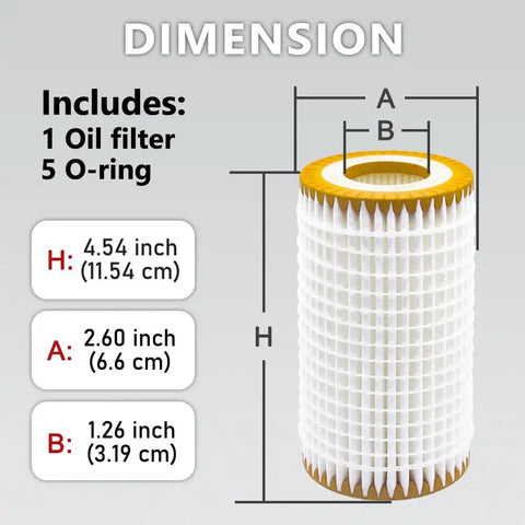 Mercedes Benz Oil Filter Direct Replacement For OE 0001802609 with dimensions and 5 O-rings shown