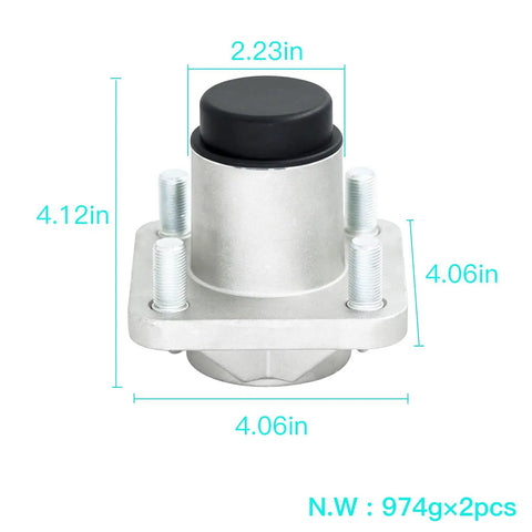 Heavy Duty Front Wheel Hub Assembly For Golf Carts, measures 4.12in height, 2.23in width, metallic finish, fits EZGO RXV.