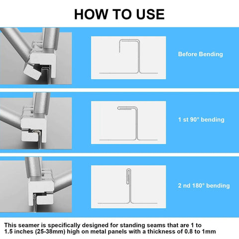 Sheet Metal Bender And Hand Seamer For 0.8 To 1 mm Metal 90 To 180 Degree Adjustable Roofing Tool bending process illustration