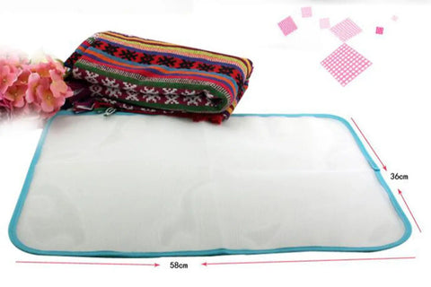 Protective Ironing Pad For Steam Irons 23 By 15 Inches Two Pack Durable Washable Polyester Mesh Shield displayed with pink flowers