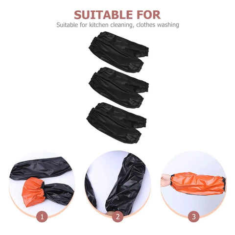 Built Different Waterproof PVC Oversleeves Three Pack Long Arm Protectors in black and orange for kitchen cleaning and clothes washing.