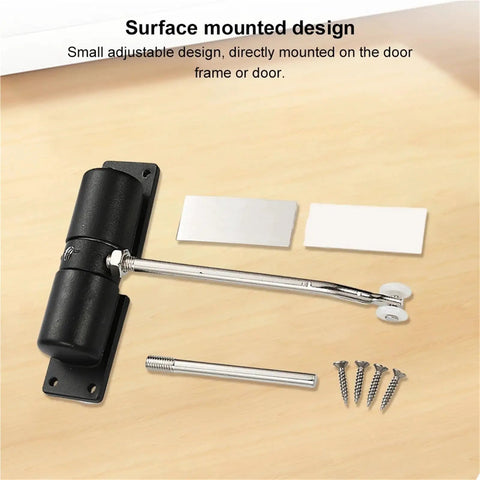 Premium Automatic Door Closer Aluminum Alloy Adjustable Closing Hinge With Wear Resistant Rebound Stopper Black Finish Kit