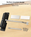 Automatic Door Closer Aluminum Alloy Adjustable Closing Hinge Wear Resistant Rebound Stopper with black finish on table