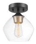 Harrow 1 Light Semi-Flush Mount Ceiling Light With Matte Black Finish, Gold Accent Socket, Clear Glass Shade, Dimmable