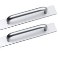Two Pack Aluminum Alloy Push Pull Door Knobs With Self Adhesive Handles For Kitchen Cabinets Windows Sliding Closets Durable Silver Finish Non Slip Grip Quick And Easy Install No Tools Needed 5.83 Inch Length, two silver aluminum handles