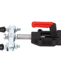 Heavy Duty Double Headed Toggle Clamp For Metalworking Woodworking Drilling Grinding And Welding Built Tough From Carbon Steel With Blue Zinc Finish For Indoor Outdoor Use Easy Install Bench Clamp close-up view.