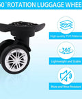 Close-up of 360° rotation luggage wheel showing high-quality PVC material and mute feature from Luggage Wheels Replacement Kit.