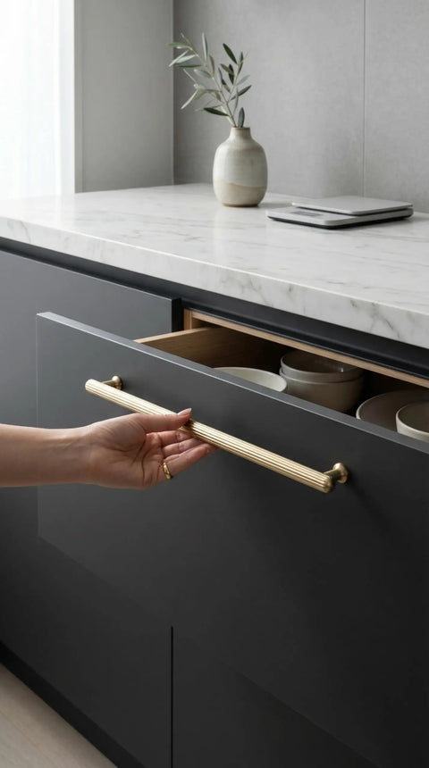 Go-To Champagne Bronze Cabinet Pulls Set Of 6 With Ribbed Knurled Texture And Anti Fingerprint Finish, Solid Zinc Alloy Drawer Handles