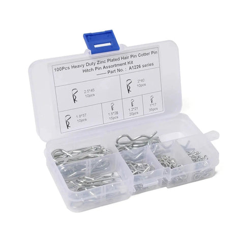 R Shape Cotter Pins Kit Set 300 Or 500 Pieces With Plastic Storage Box containing galvanized retaining clips