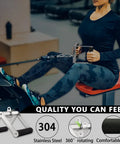 Woman using cable attachments for gym lat pulldown machine with straight pull down bar and 304 stainless steel V handle with rotation.