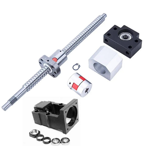 25mm CNC Ballscrew Kit SFU2504 RM2504 AntiBacklash 2600mm Ball Screw With 4mm Lead Nut Assembly and components displayed