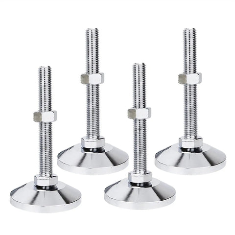 Beefy 4 Pack Heavy Duty Leveling Feet M20 Thread With Nuts, Adjustable Furniture Levelers For Heavy Benches And Equipment, Supports Up To 1700kg, Rubber Anti Slip Base, 185mm Total Height, 100mm Base Diameter, 150mm Thread Length, four chrome feet with nuts