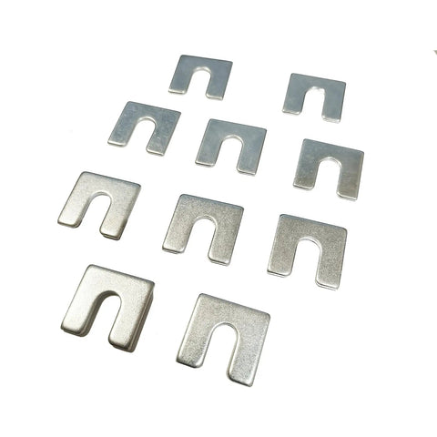 Zinc plated shims from Pro Grade Alignment Shim Set For Auto Body And Fender Adjustments Includes One Sixteenth Inch And One Eighth Inch Thick Shims With Three Eighths Inch Slot 30 Pieces Zinc Plated For Rust Resistance Resealable Storage Box Camber Toe And Caster Alignment