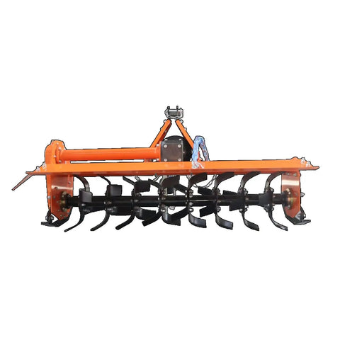 3 Point Rotary Tiller Attachment For Cat 1 Tractors With PTO Drive And 540 RPM Gearbox, rear view, 53 inch width